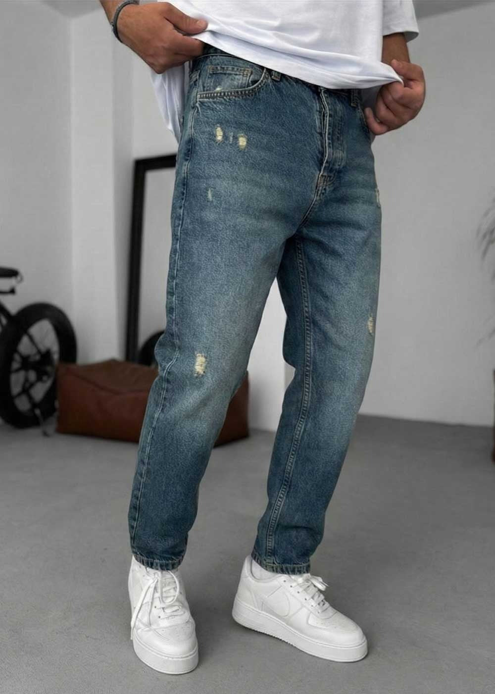 Παντελόνι Τζιν Loose Fit Με Εφέ Σκισιμάτων - Μπλε Με Εφέ