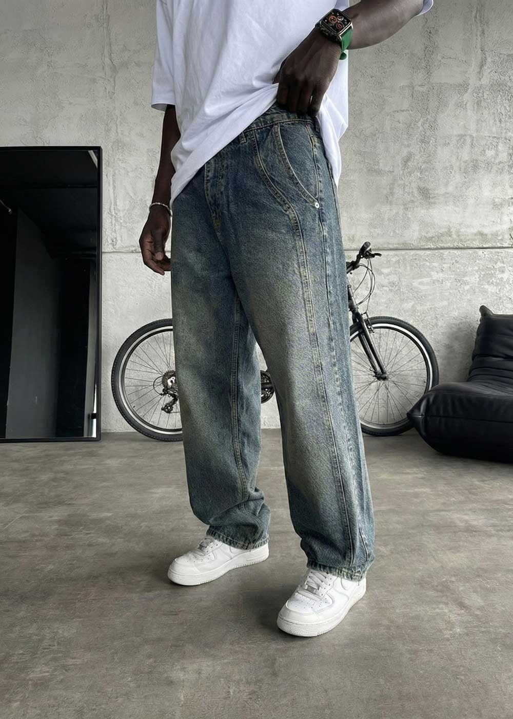 Minimal Baggy Παντελόνι σε Ίσια Straight Γραμμή – Πεπαλαιωμένο Μπλε