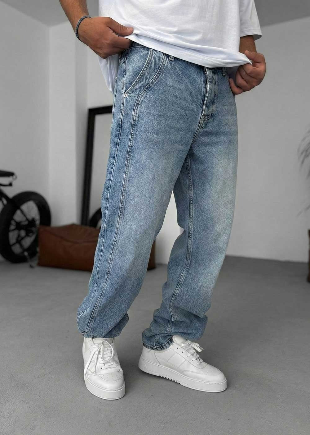 Minimal Baggy Παντελόνι σε Ίσια Straight Γραμμή – Μπλε