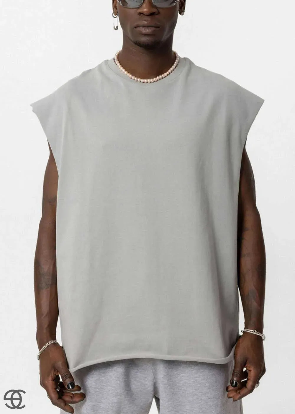 Basic Oversized Αμάνικο T-Shirt – Γκρι