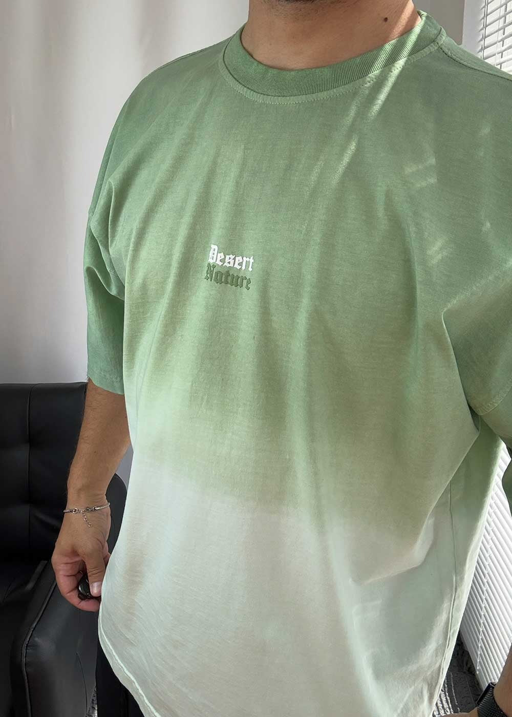 Desert Nature Oversized T-Shirt με Ξεβαμμένο Εφέ – Πράσινο