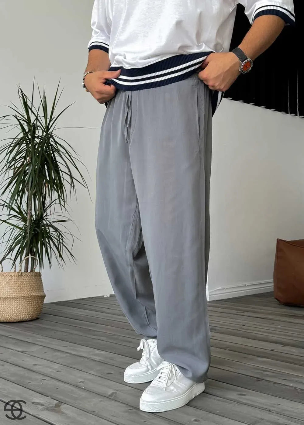 Baggy Παντελόνι Σε Tencel Ύφανση – Γκρι