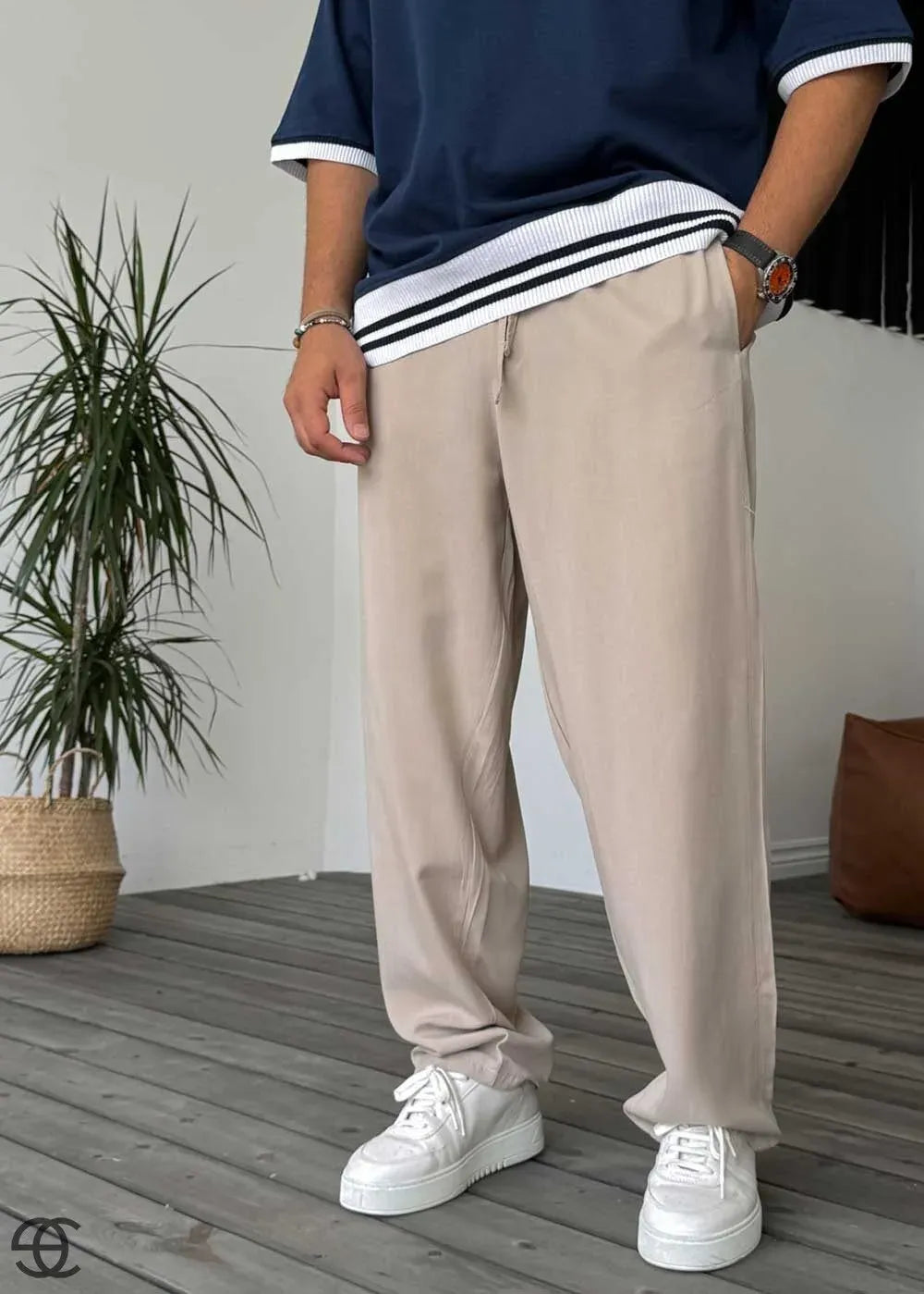 Baggy Παντελόνι Σε Tencel Ύφανση – Μπεζ – 3