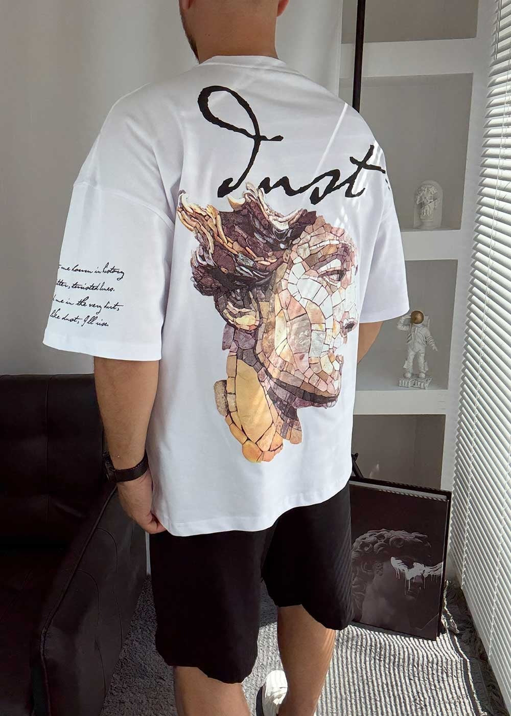Mosaic Art Oversized T-Shirt με Τύπωμα – Λευκό