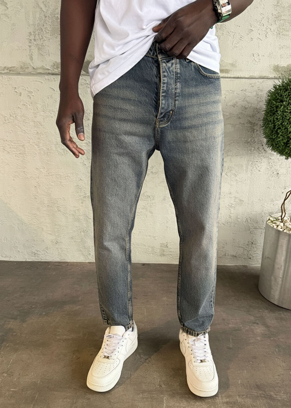 Washed Loose Fit Jean με Vintage Effect - Ανοιχτό Μπλε