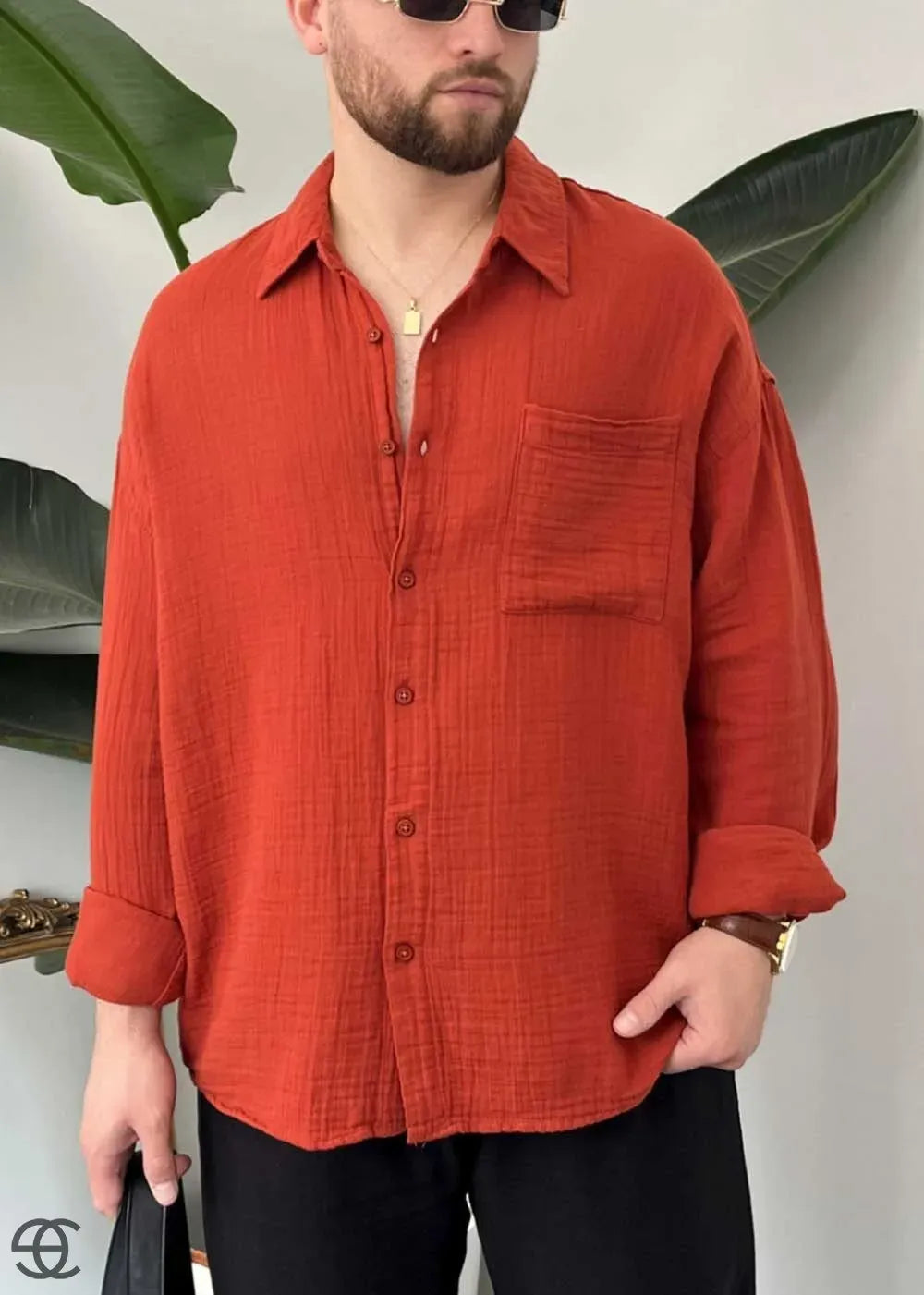 Πουκάμισο Oversized Από Μουσελίνα – Κεραμίδι – 4