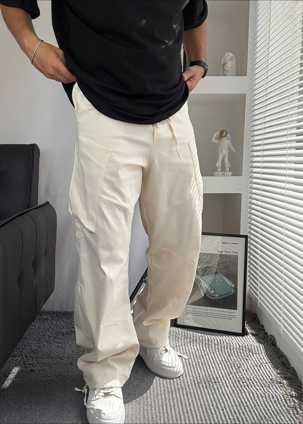 Casual Cargo Παντελόνι Με Λάστιχο Και Τσέπες- Εκρού