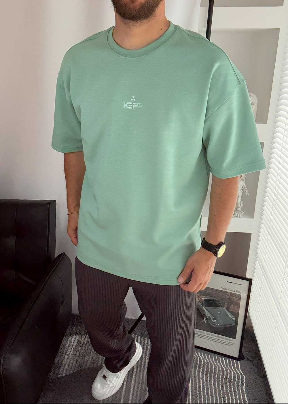 Basic Oversized T-Shirt Με Λογότυπο -Πράσινο