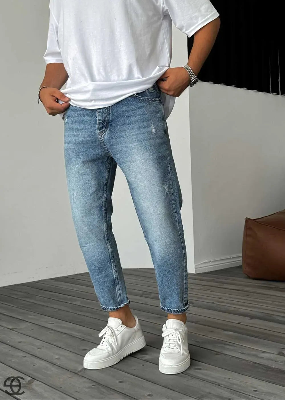 Παντελόνι Τζιν Loose Fit Με Μικρά Σκισίματα - Γαλάζιο