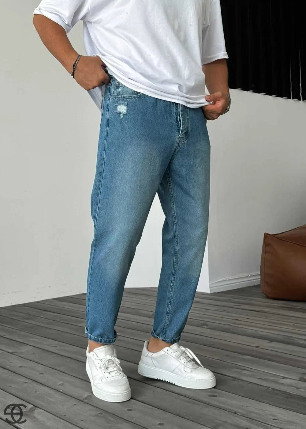 Παντελόνι Τζιν Loose Fit Πεπαλαιωμένο Με Σκίσιμο - Μπλε