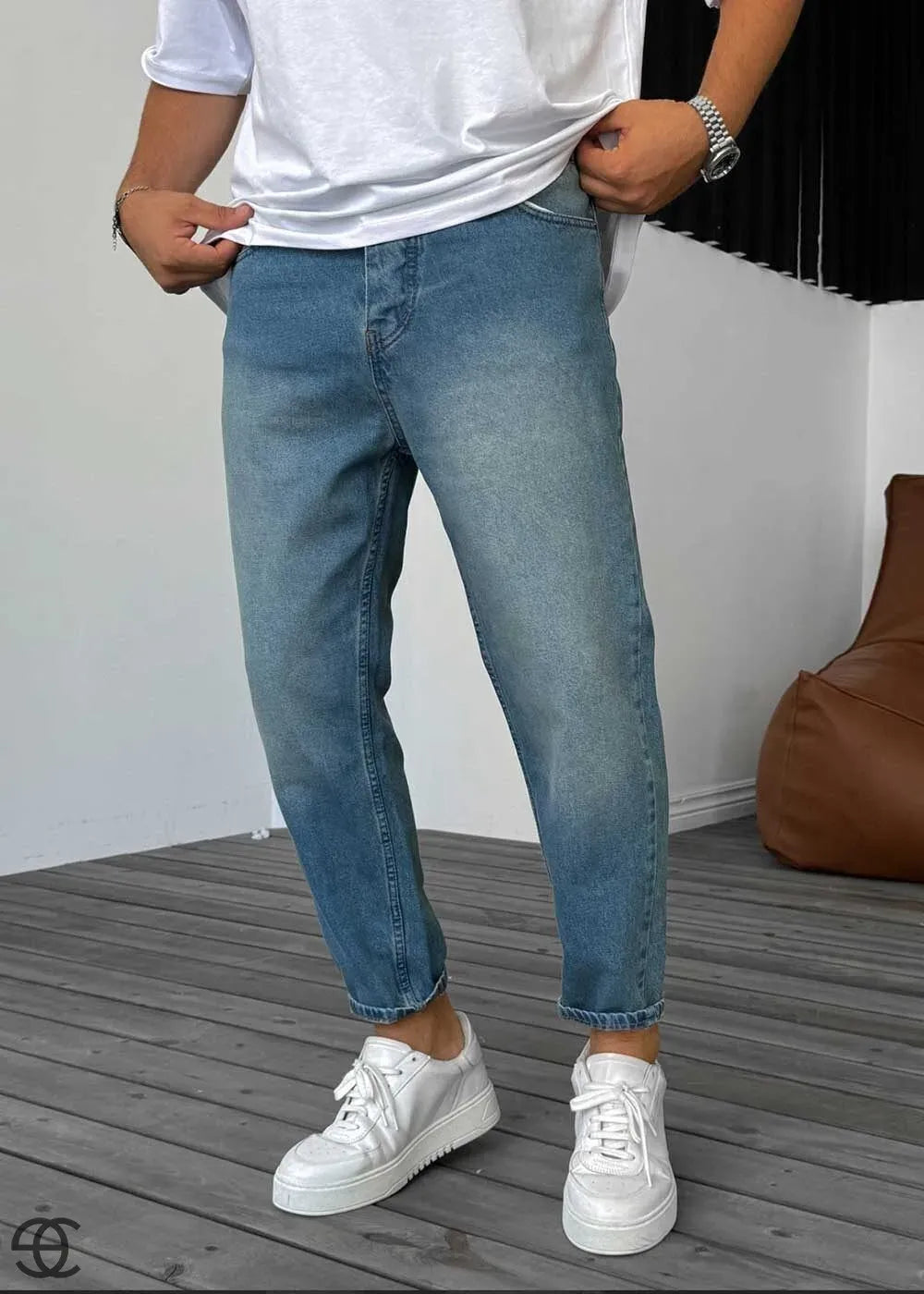 Παντελόνι Τζιν Loose Fit Πεπαλαιωμένο Ανοιχτό Γαλάζιο