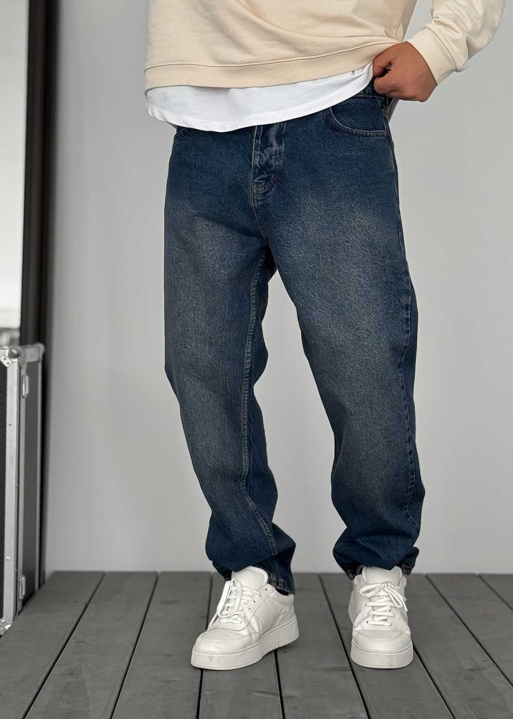 Baggy Παντελόνι Τζιν Με Stonewash – Σκούρο Μπλε