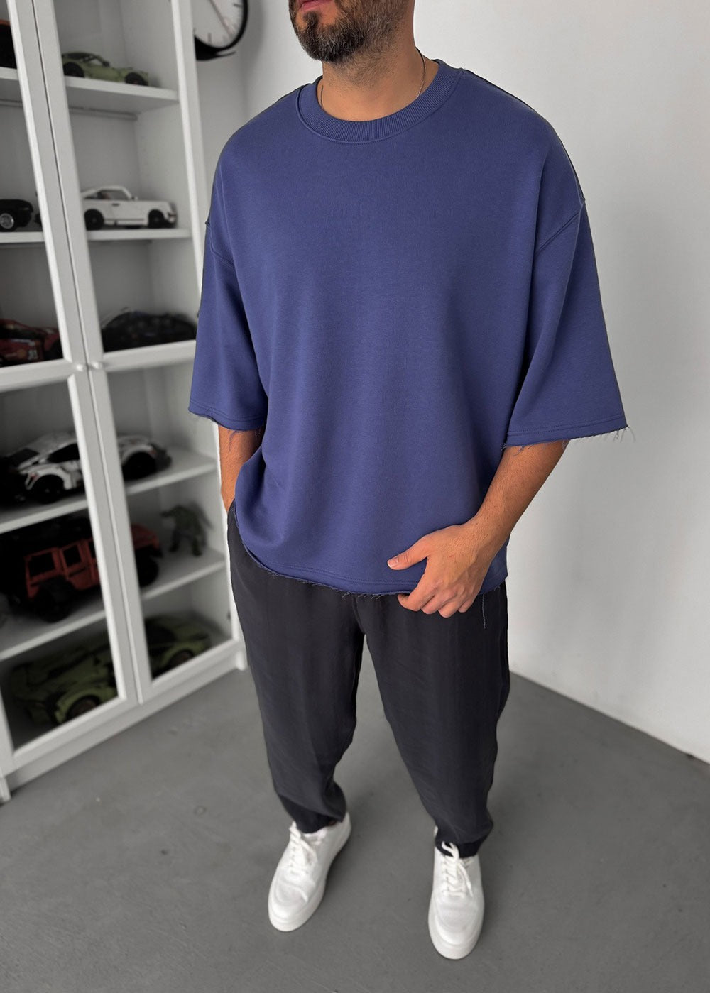 Oversized T-Shirt Τριπλής Ύφανσης – Μπλε
