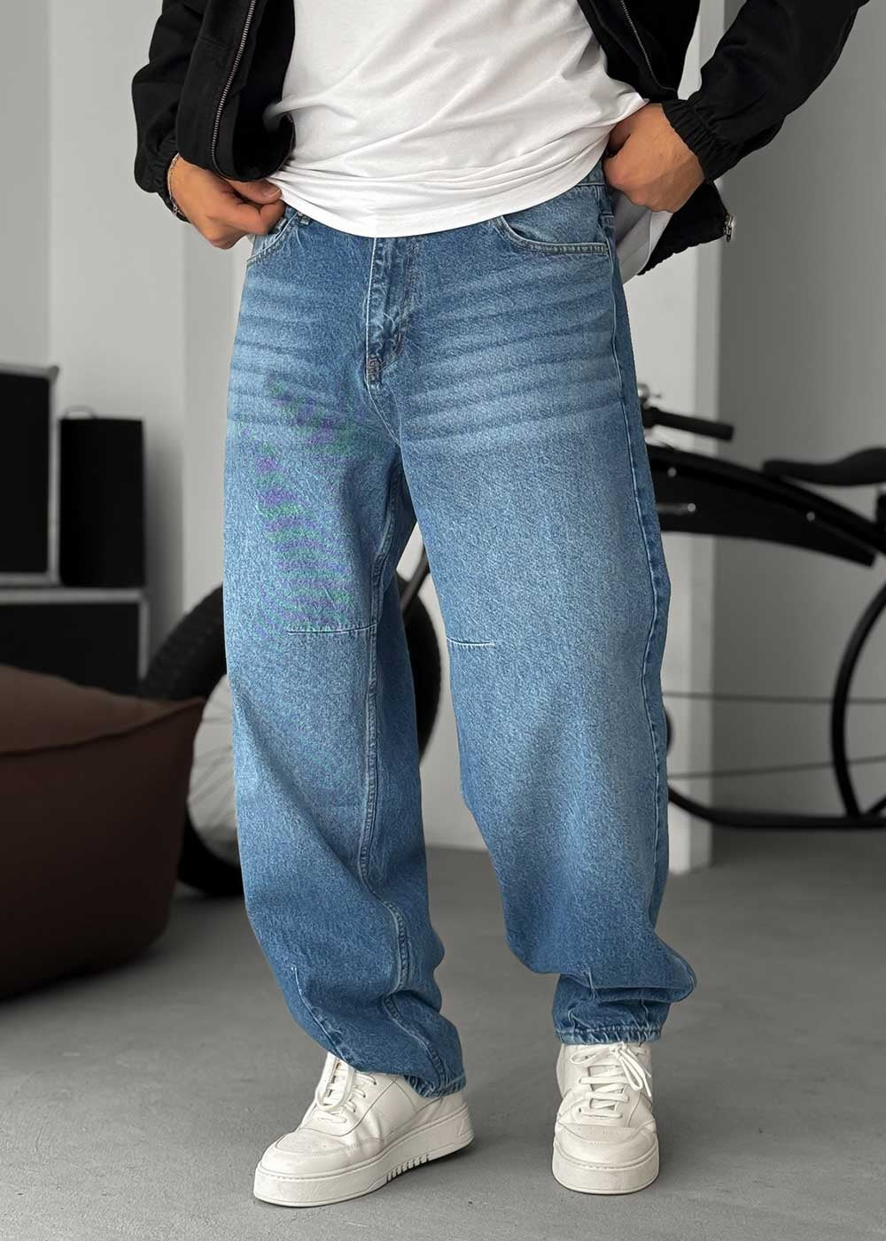 Washed Baggy Jean με Τονισμένες Ραφές – Μπλε – 5