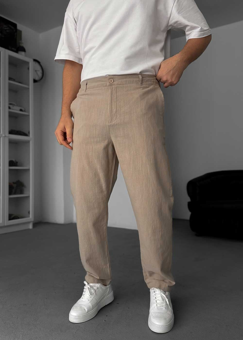 Linen-Texture Regular Fit Παντελόνι – Μπεζ