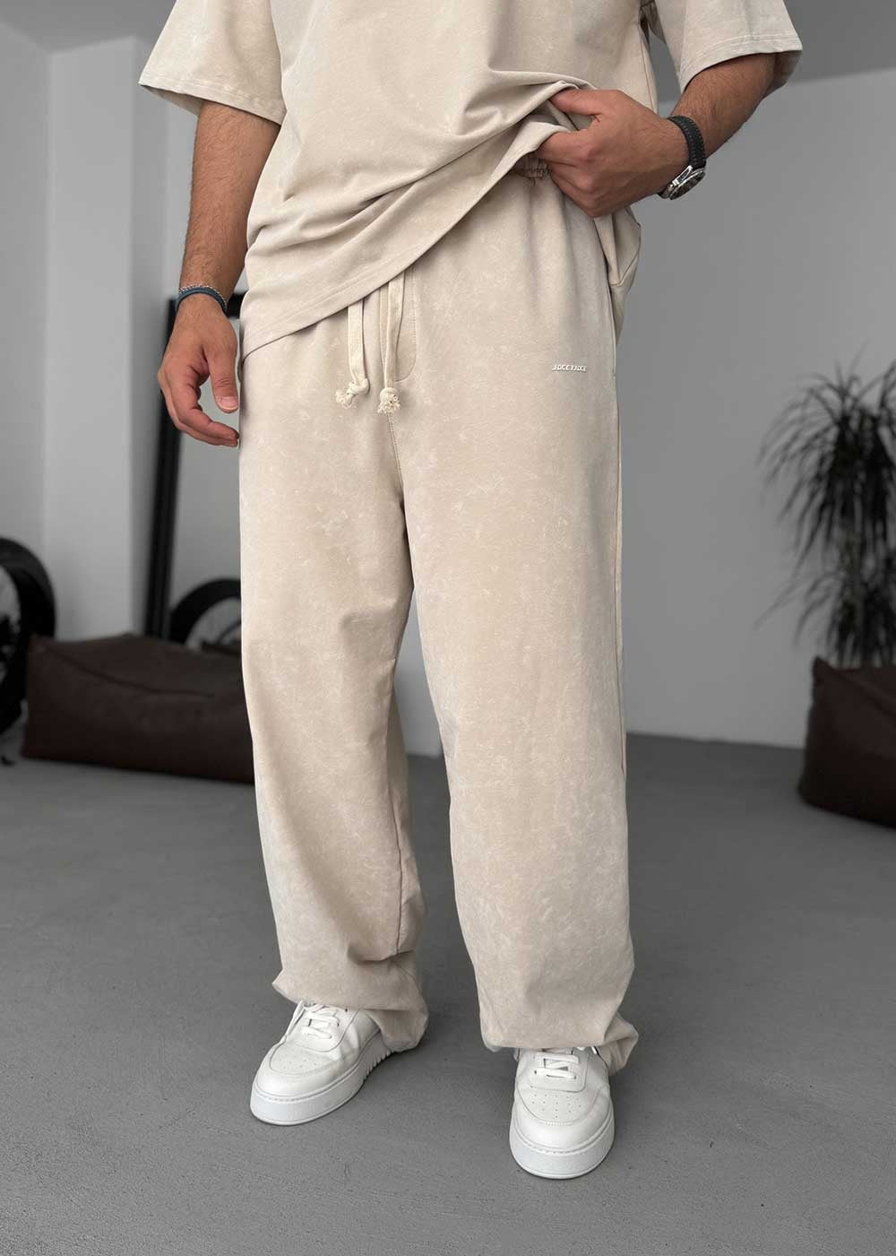 “Acid Wash” Jogger σε Ίσια Γραμμή Premium Chill – Μπεζ