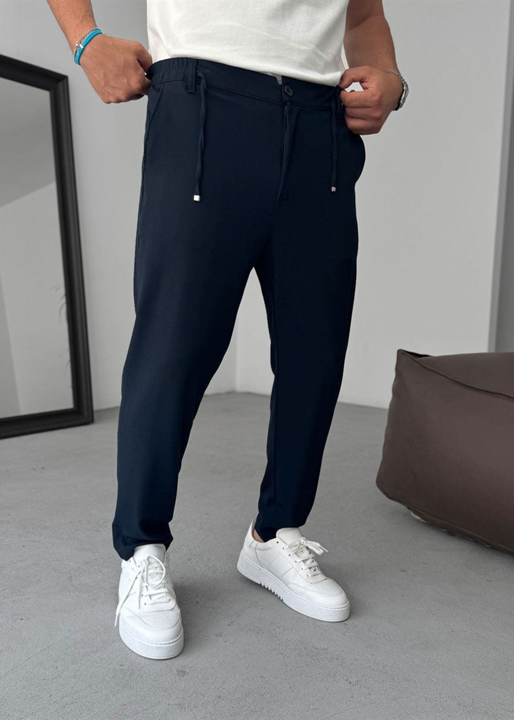 Relaxed Fit Υφασμάτινο Παντελόνι με Λάστιχο – Σκούρο Μπλε