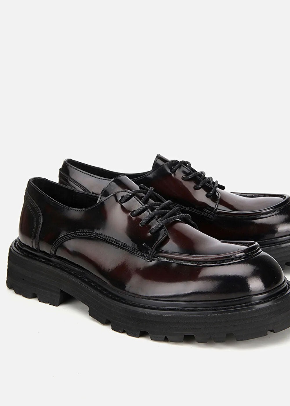 Premium Λουστρίνι Δερμάτινο Derby με Chunky Σόλα – Bordeaux Black – 2