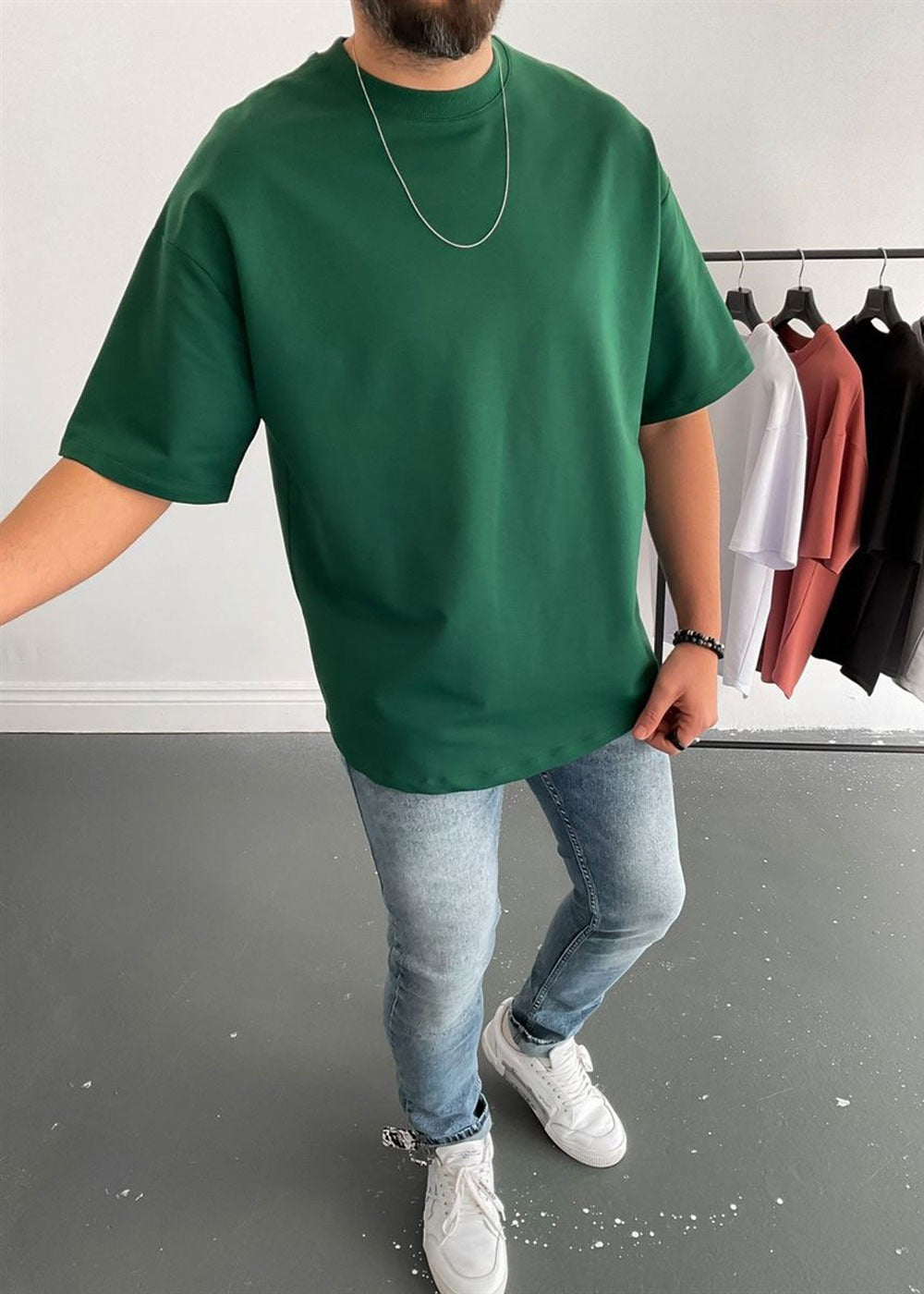 Basic Oversized T-Shirt Με Οβάλ Τελείωμα Σε Ύφανση Δύο Κλωστών- Πράσινο