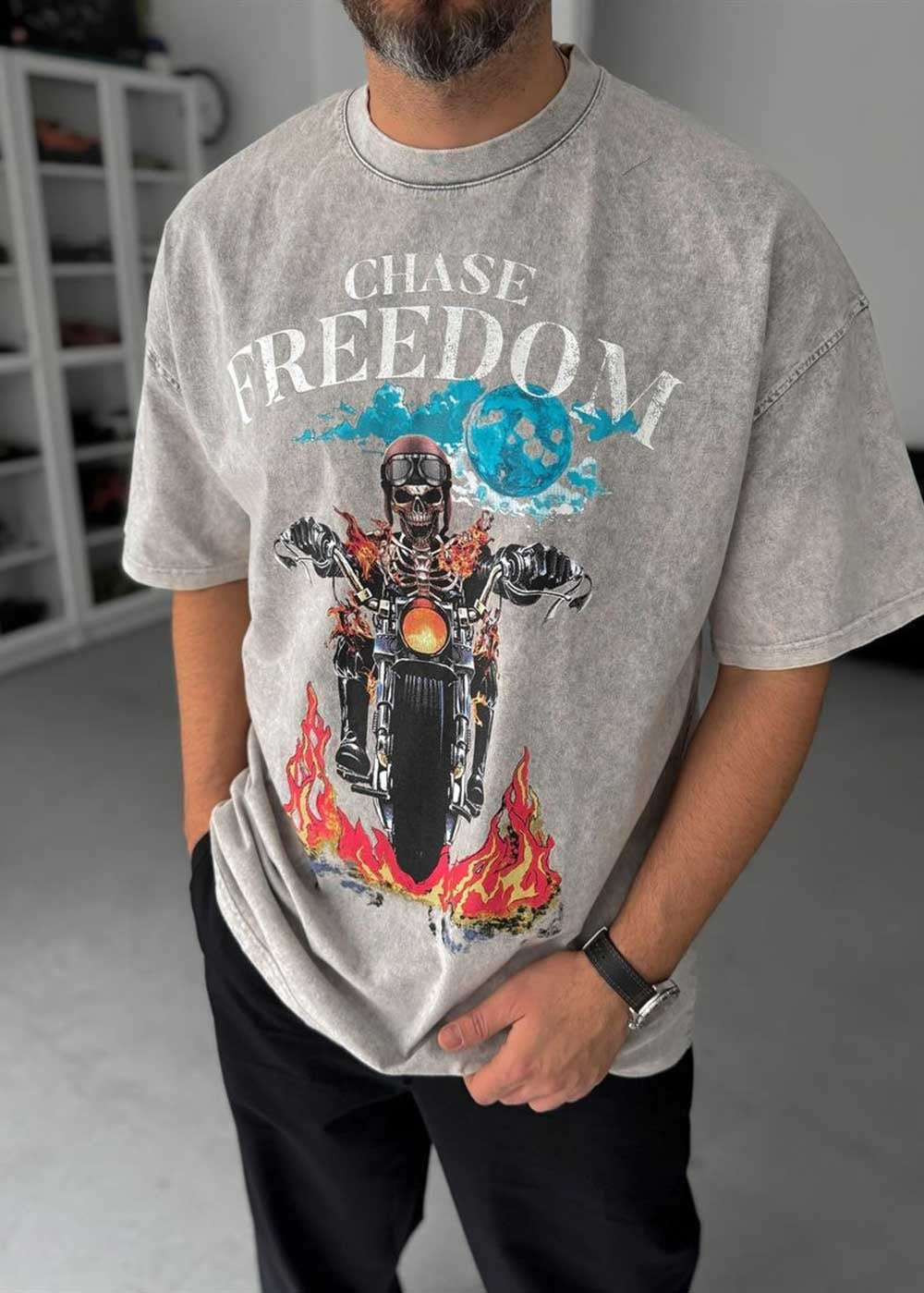 Oversize T-Shirt Freedom Narrative – Ανοιχτό Γκρι