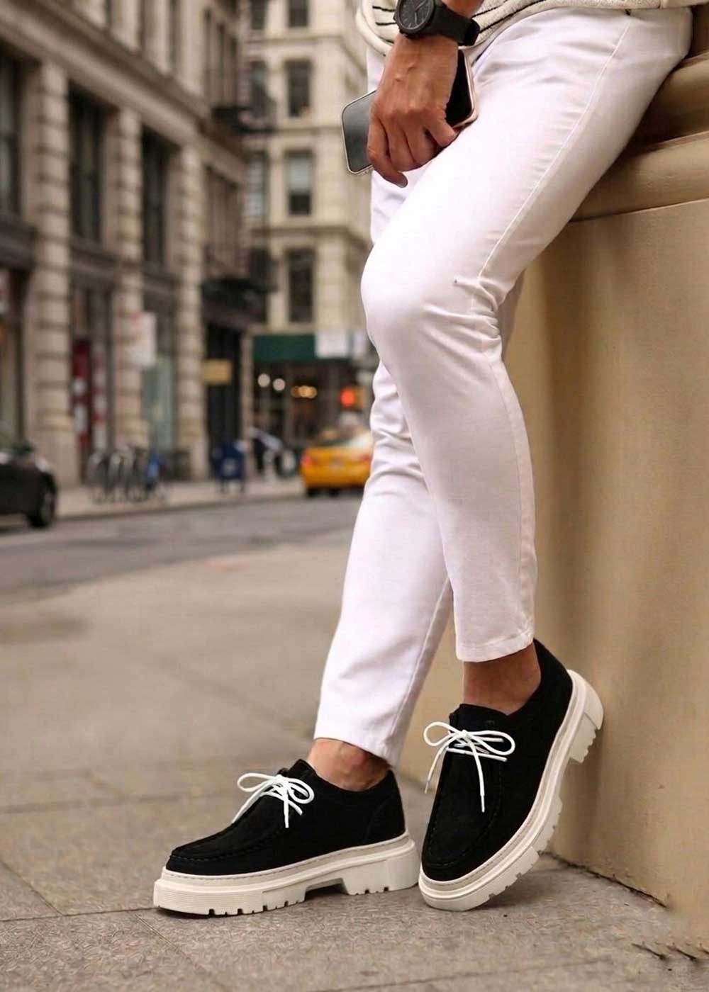 Chunky Suede Sneakers με Ανάγλυφη Σόλα – Μαύρο – 3