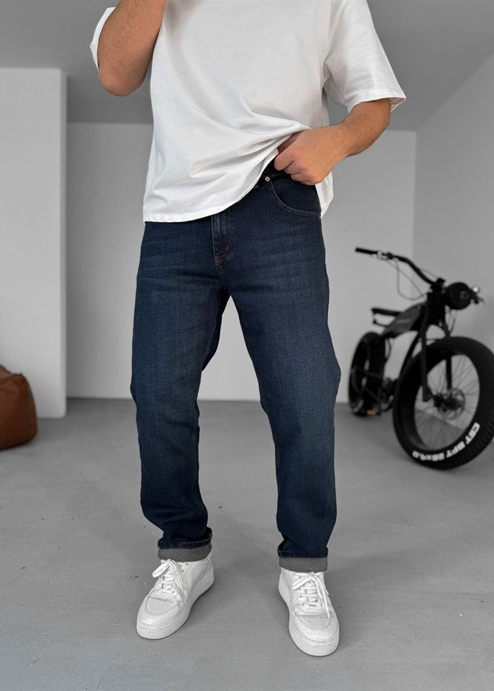 Regular Fit Τζιν  Με Ελαστικότητα – Σκούρο Μπλε Ξεβαμμένο