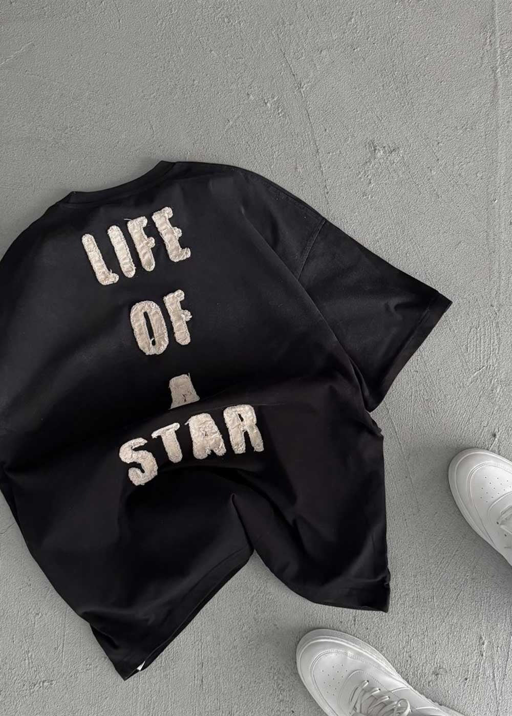 Oversize T-Shirt Life Embroidery – Μαύρο