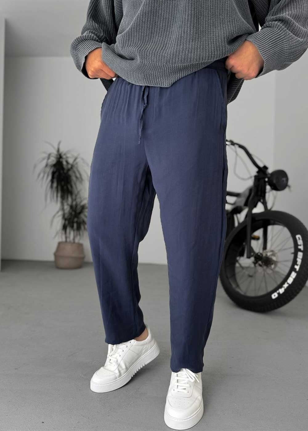 Refined Παντελόνι Λεπτού Υφάσματος Tencel – Σκούρο Μπλε
