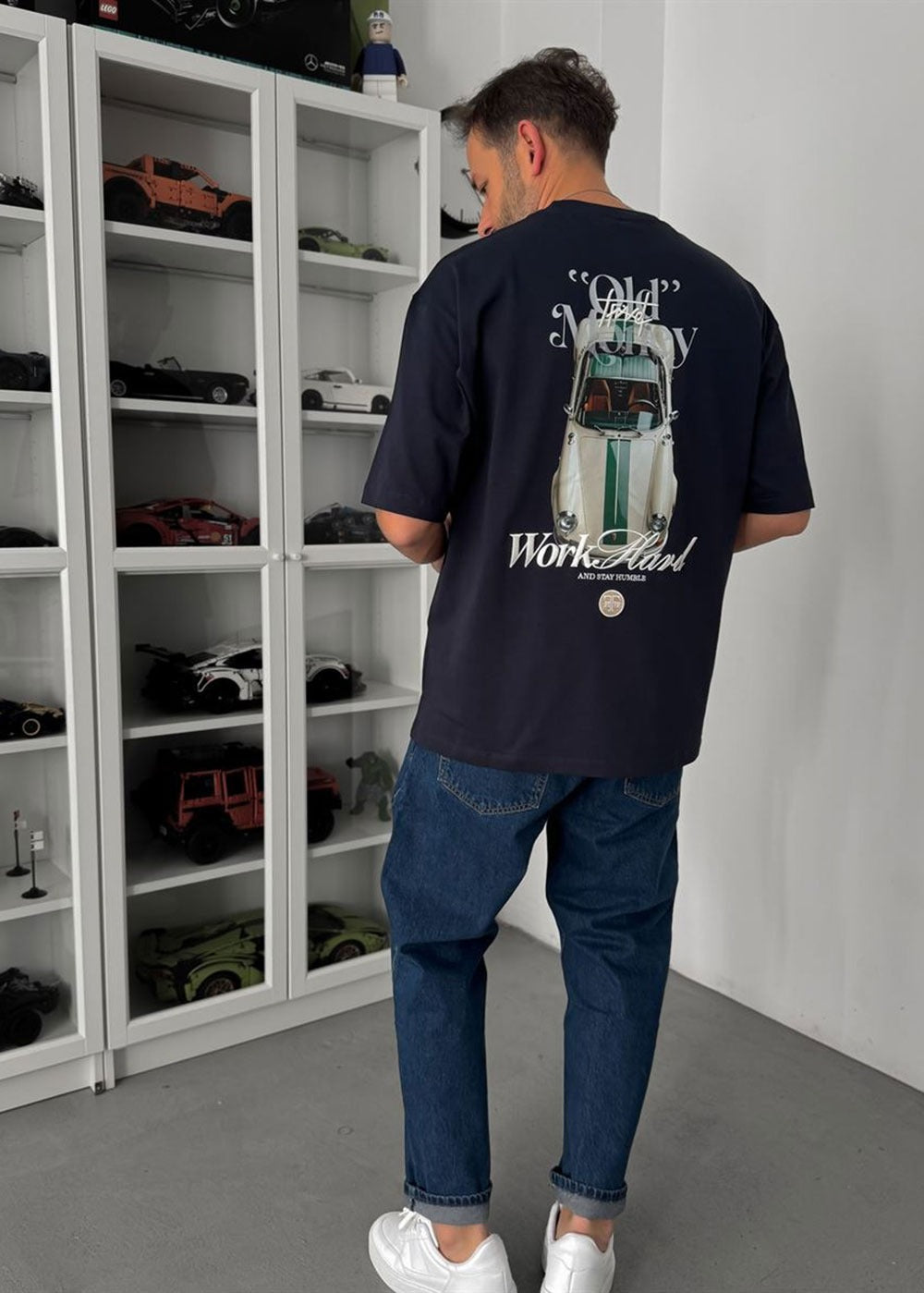 Oversized Old Money T-Shirt με Print Πλάτης – Μπλε Σκούρο