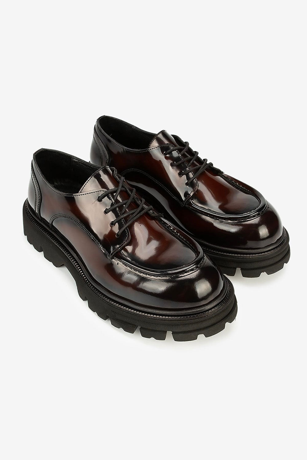 Premium Λουστρίνι Δερμάτινο Derby με Chunky Σόλα – Bordeaux Black