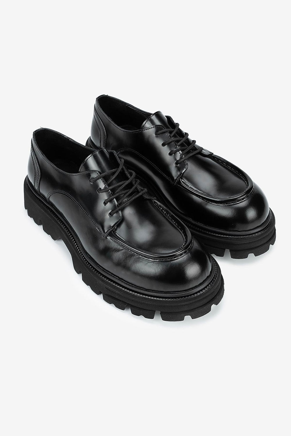 Premium Λουστρίνι Δερμάτινο Derby με Chunky Σόλα – Black