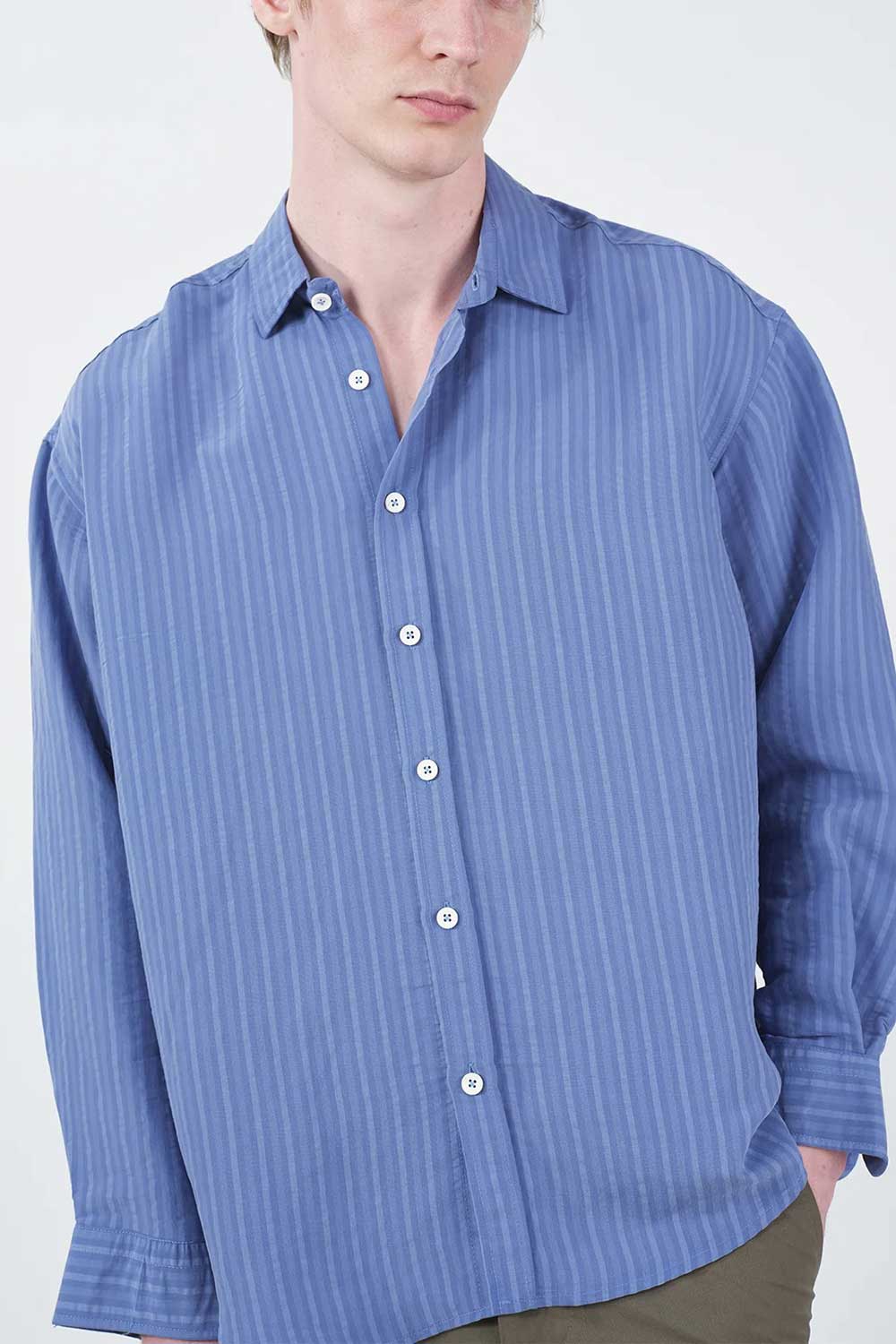 Πουκάμισο Oversized Modal Vertical Stripe Studio – Μπλε