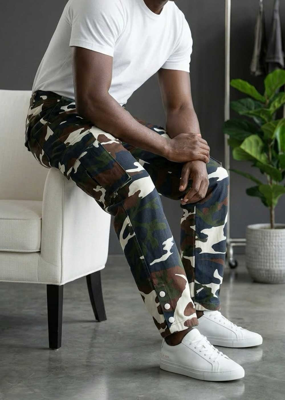 Camo Cargo Loose Fit Παντελόνι με Λάστιχο στη Μέση και Κουμπιά στο Τελείωμα – Dark Blue – 2