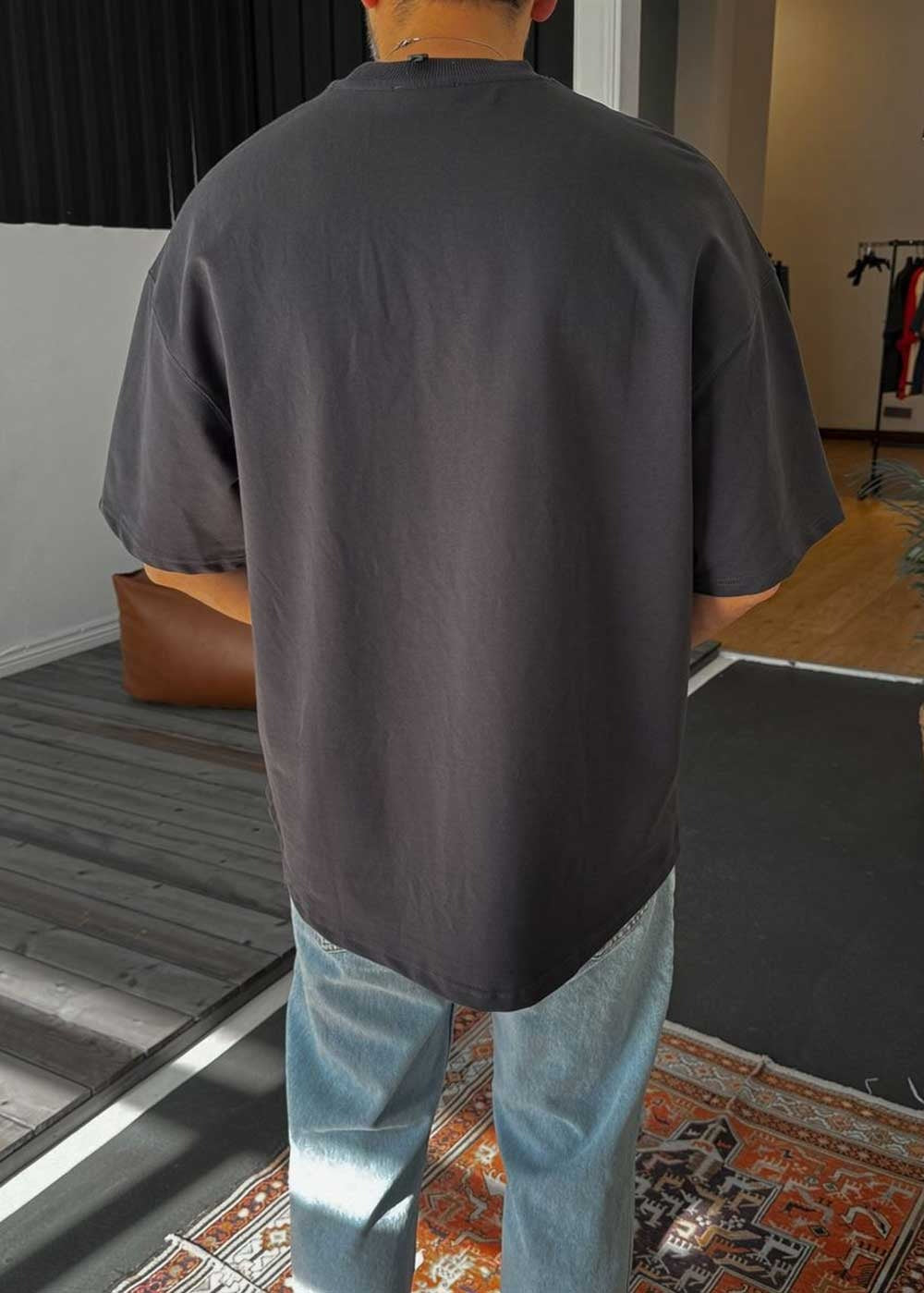 Basic Oversized T-Shirt Με Οβάλ Τελείωμα Σε Ύφανση Δύο Κλωστών-Ανθρακί – 2
