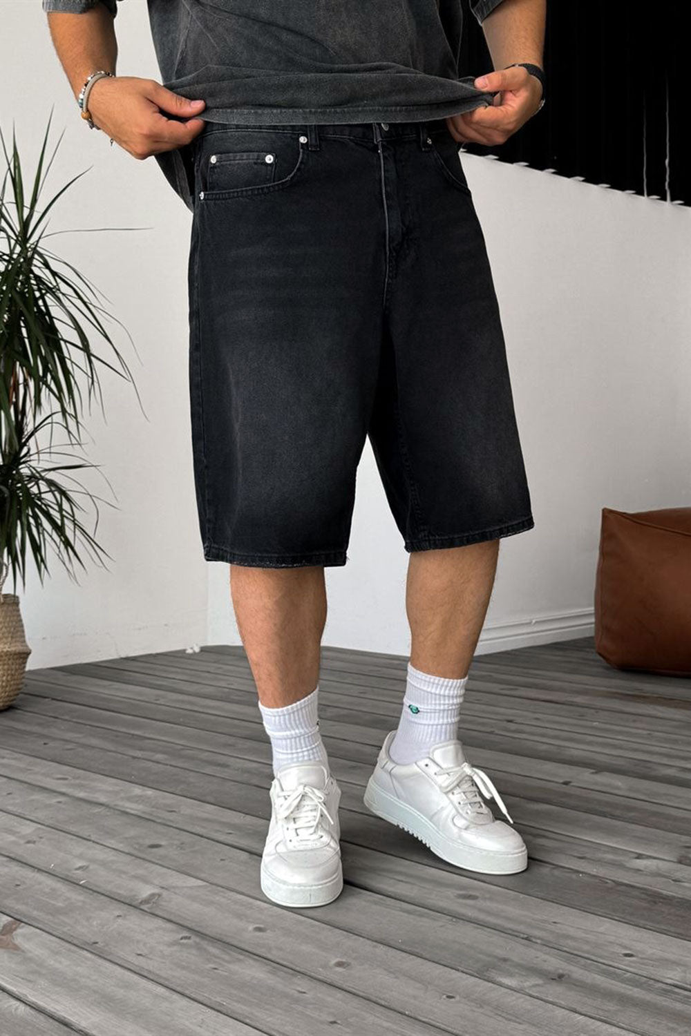 Βερμούδα Denim Urban Baggy Studio – Washed Μαύρο