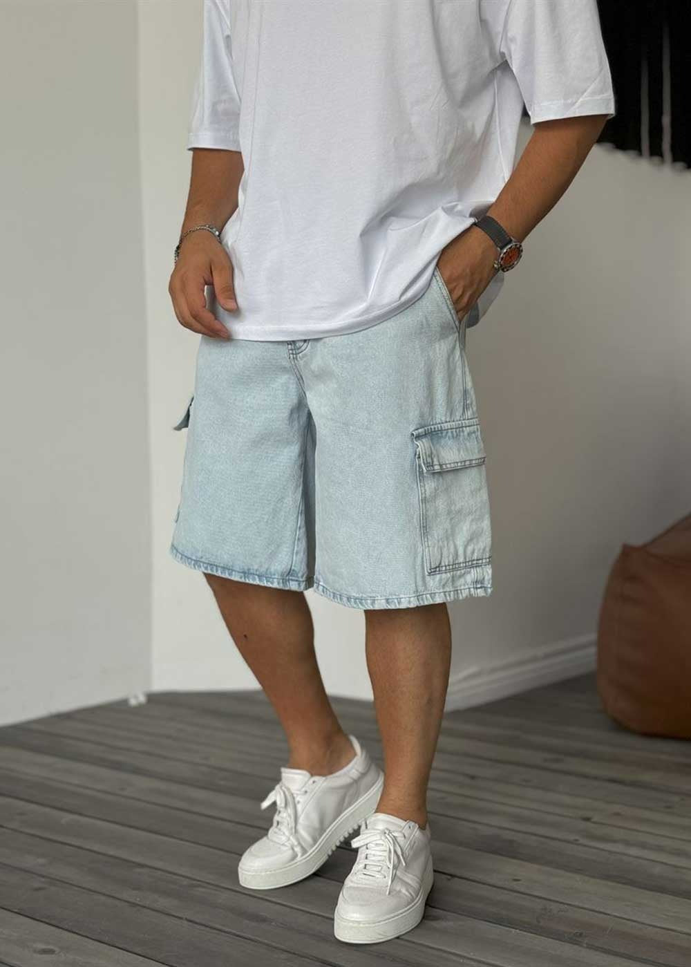 Denim Cargo Βερμούδα Baggy – Του Πάγου – 2