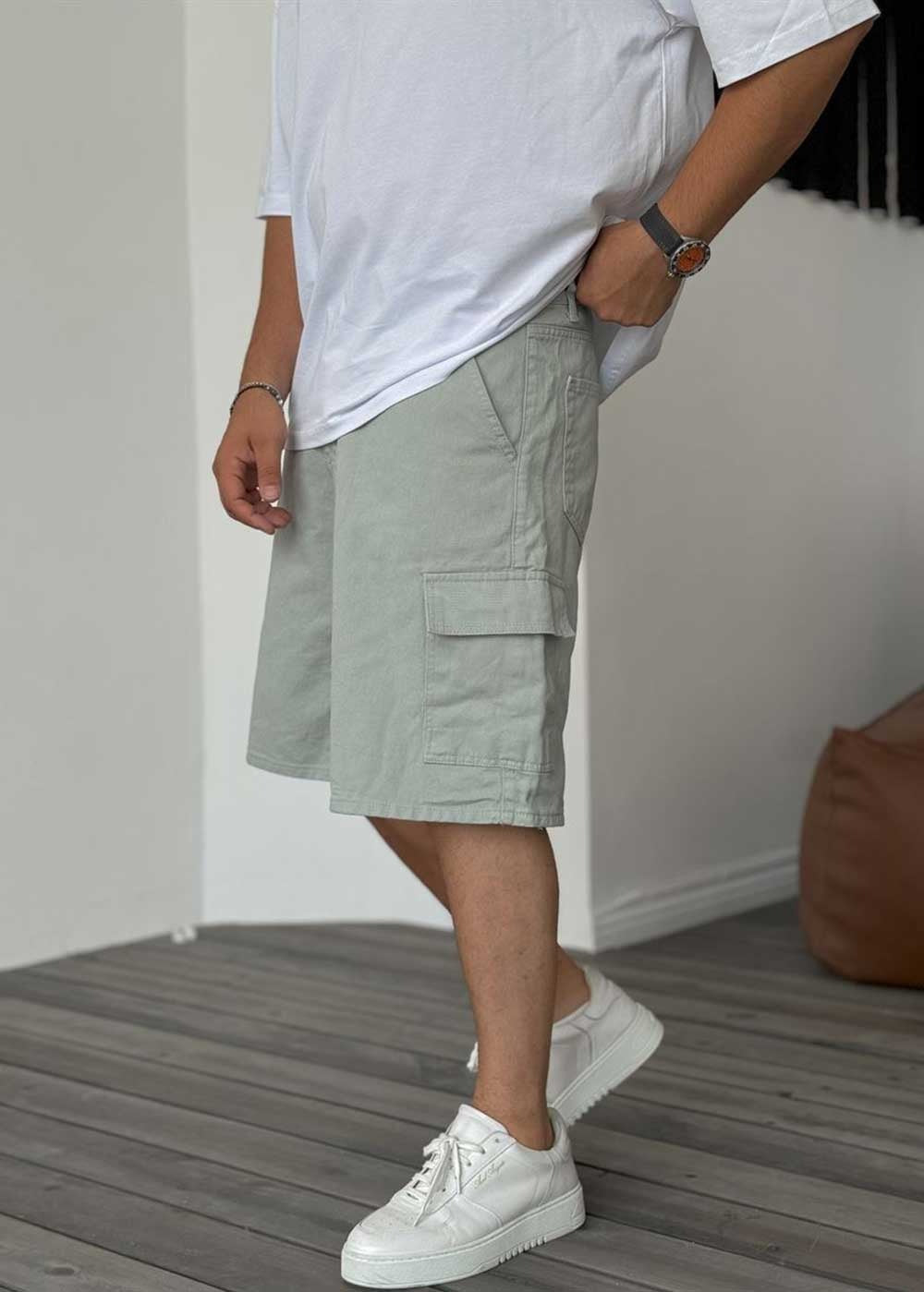Denim Cargo Βερμούδα Baggy – Μιντ – 2