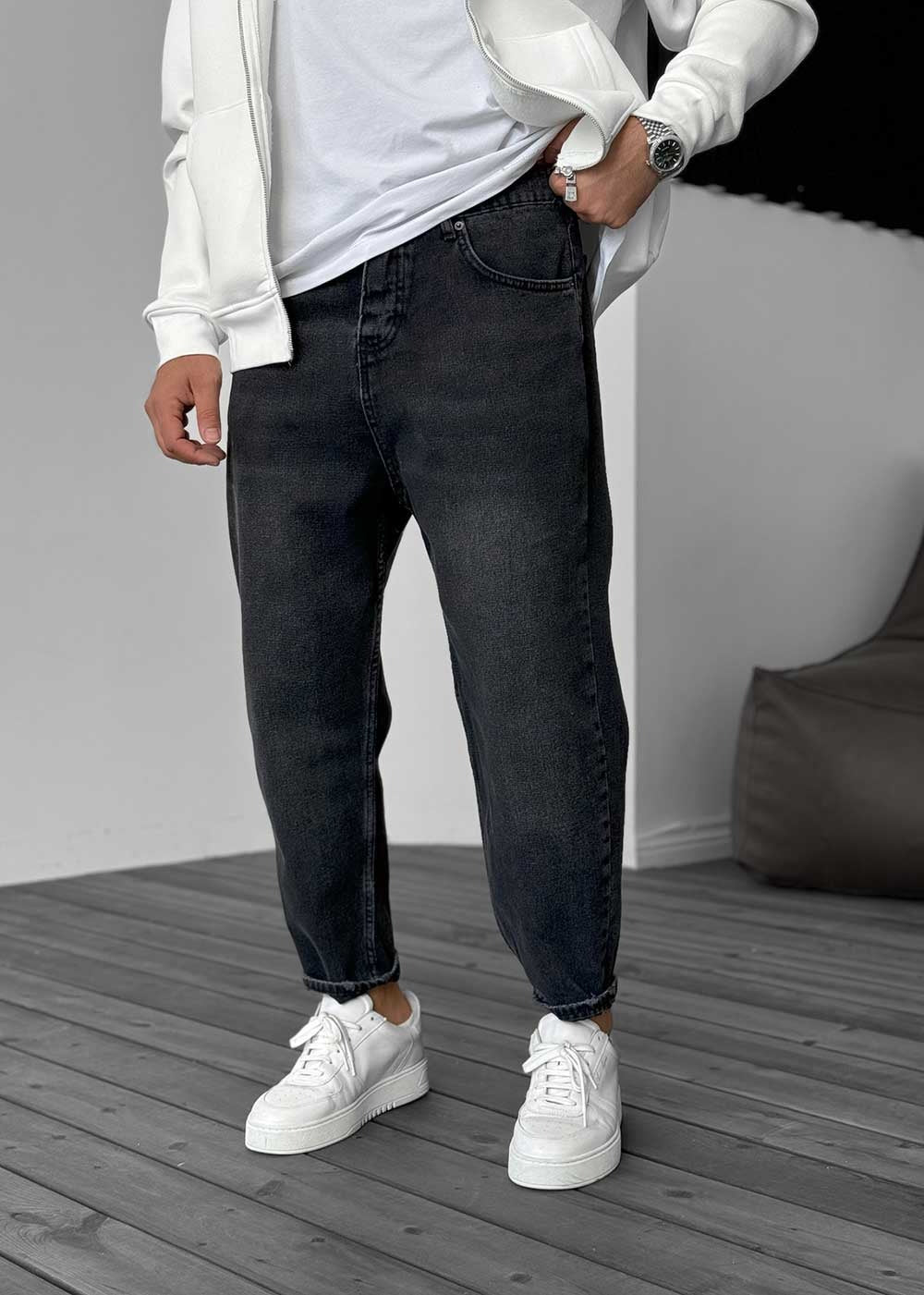 Παντελόνι Loose Fit Jean Με Εφέ Πλυσίματος - Μαύρο – 2