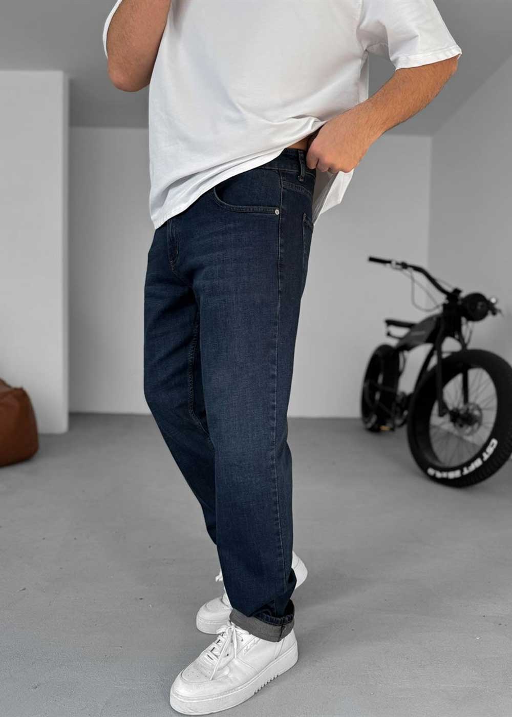 Relaxed Fit Jean Παντελόνι με Ελαστικότητα – Σκούρο Μπλε – 3