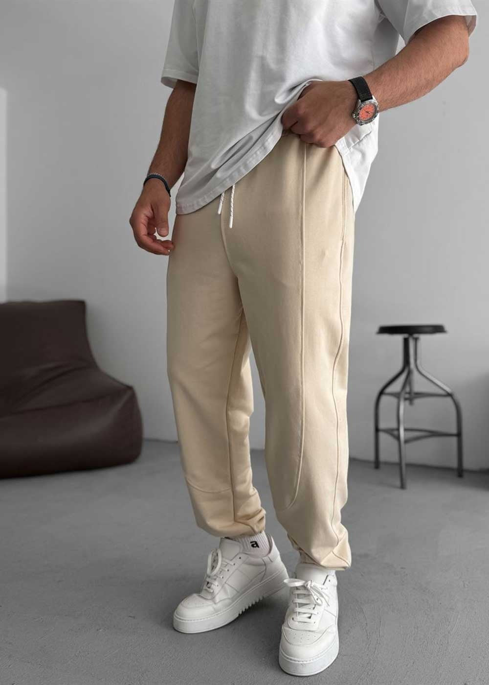 Φόρμα Jogger με Ραφές και Λάστιχο στο Τελείωμα -Μπεζ – 2