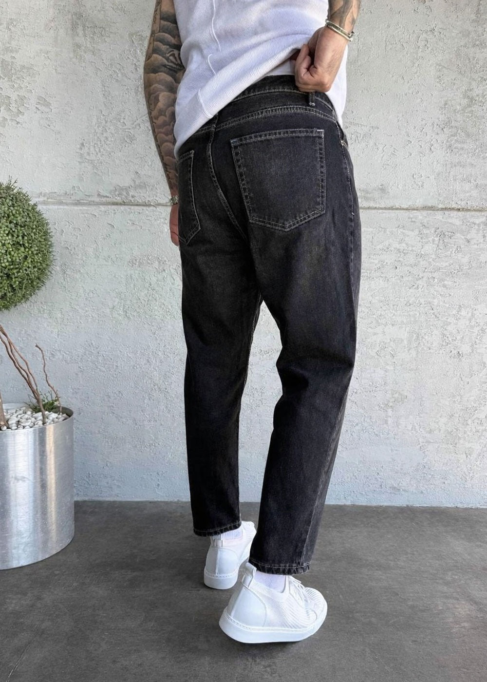 Παντελόνι Τζιν Loose Fit Με Ραφές Και Ξεβαμμένο Εφέ Με Λεπτομέρεια Από Σκισίματα– Ανθρακί – 2