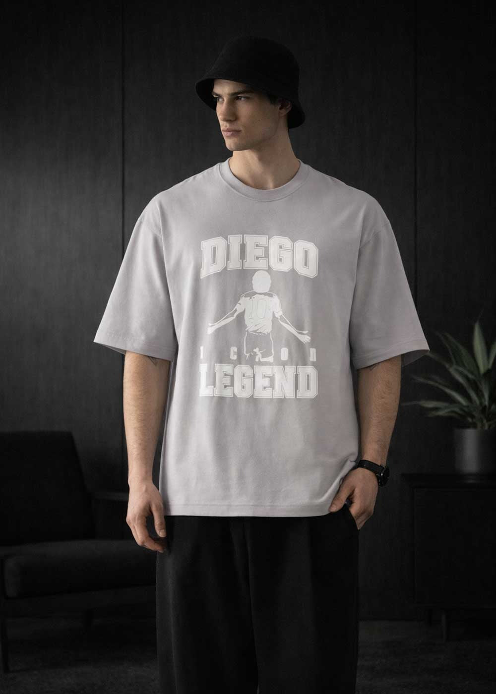 Oversized T-Shirt με Diego Graphic Πλάτης – Γκρι – 2