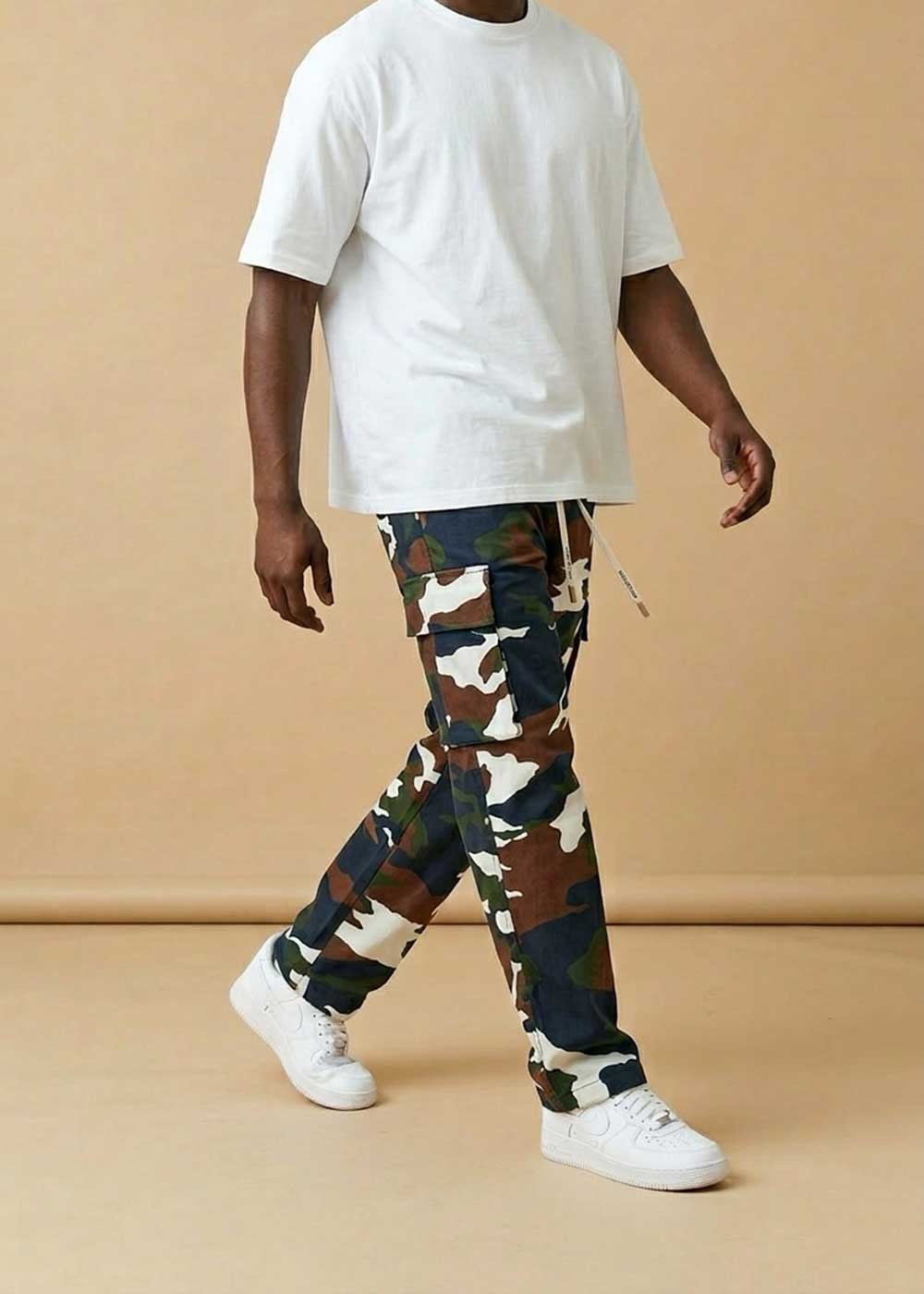 Camo Cargo Baggy Παντελόνι με Λάστιχο στη Μέση – Dark Blue – 2