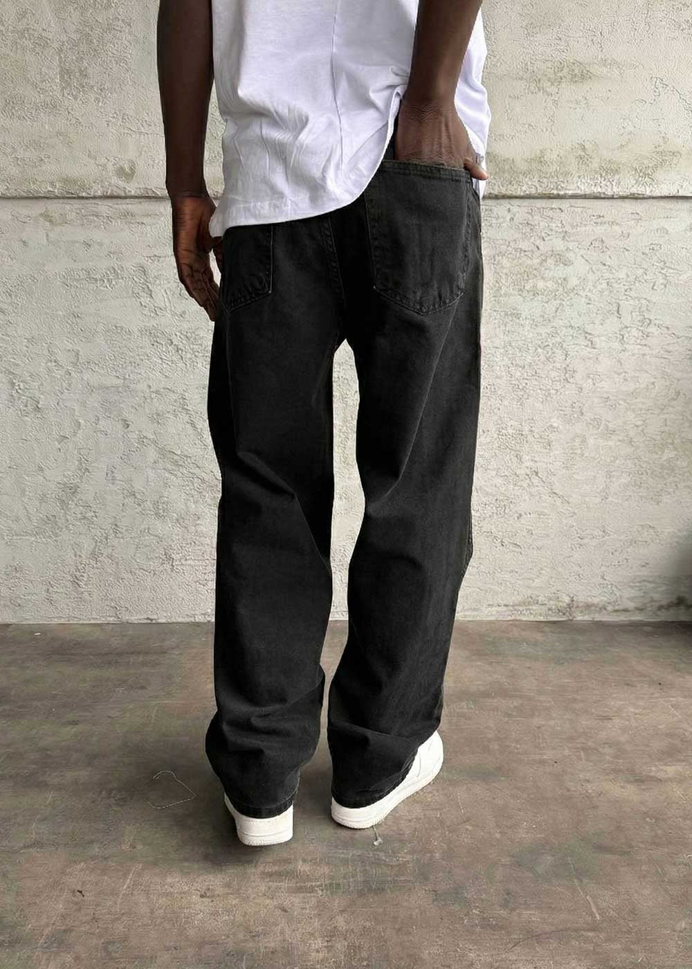 Minimal Baggy Παντελόνι σε Ίσια Straight Γραμμή – Μαύρο – 3