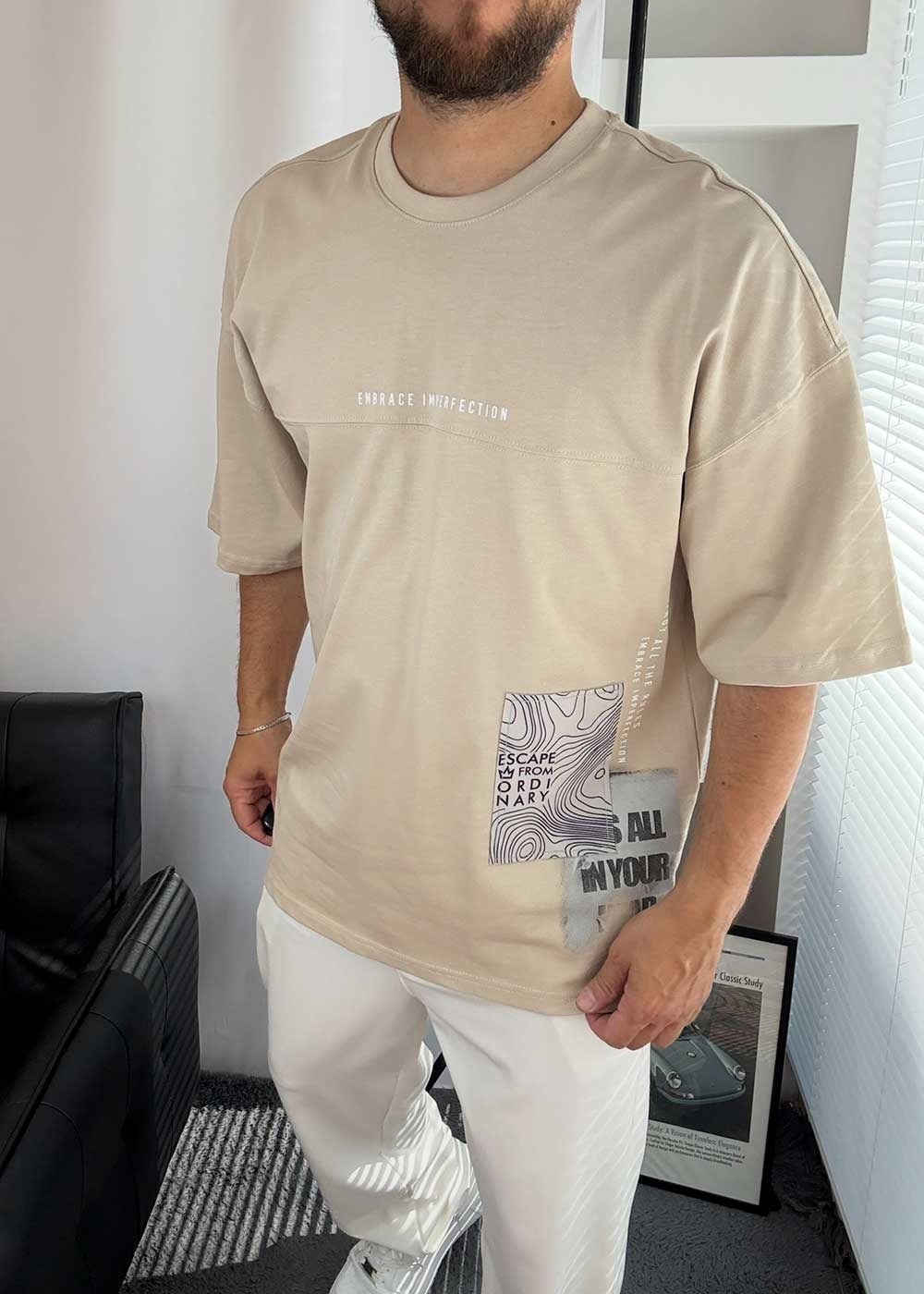Embrace Oversized T-Shirt – Μπεζ – 2