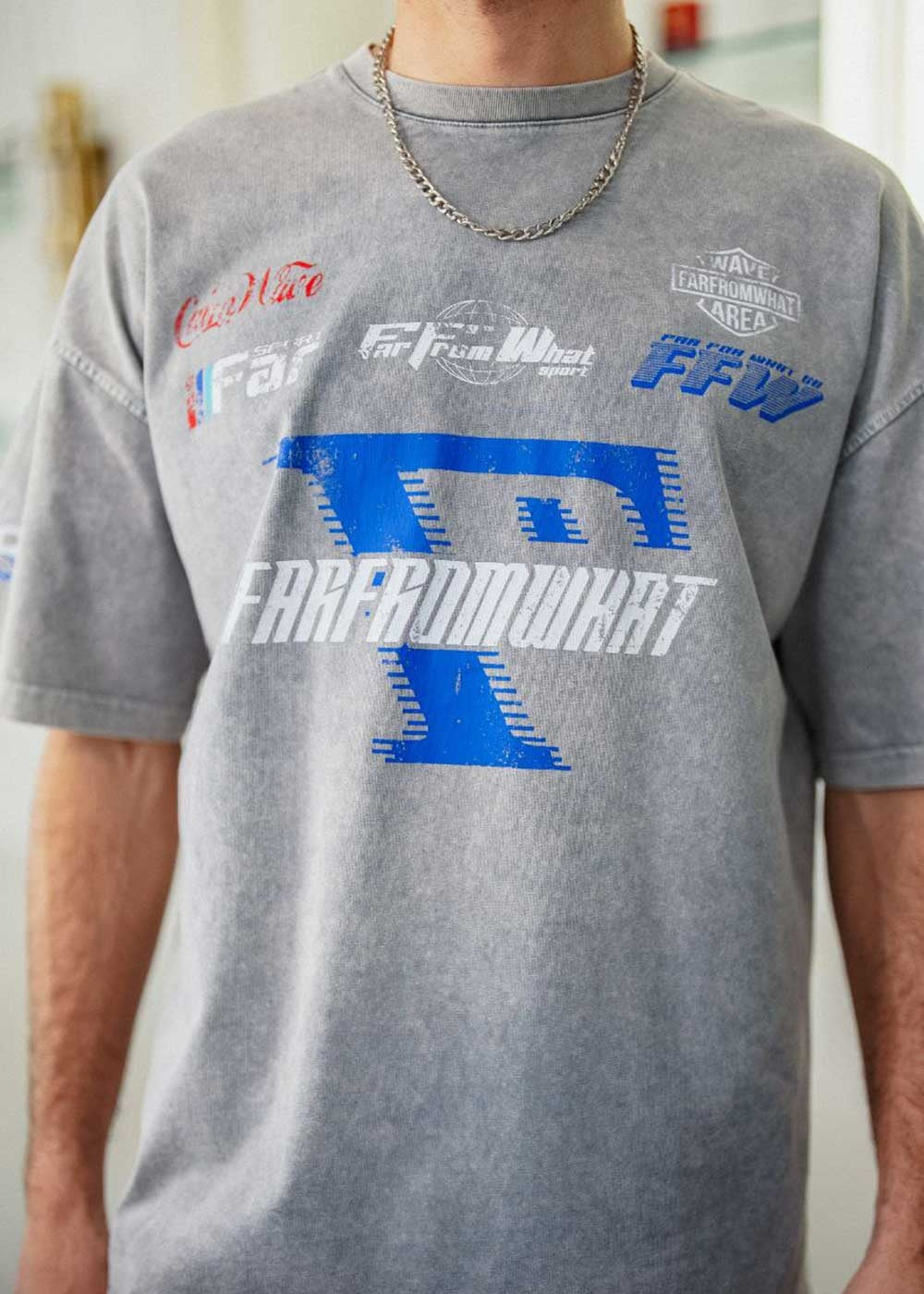 Washed Oversized T-Shirt με Vintage College Print – Ανοιχτό Γκρι – 2