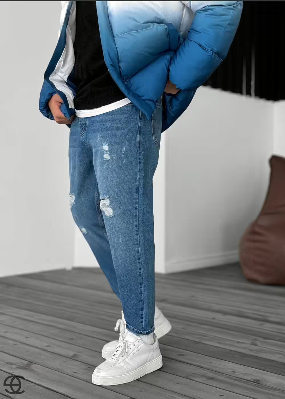 Παντελόνι Loose Fit Jean Με Σκίσιματα -Μπλε – 2