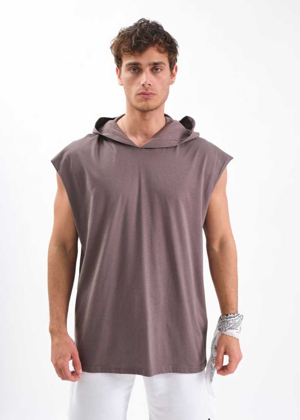 Hooded Αμάνικο Relax T-Shirt – Ανθρακί – 2