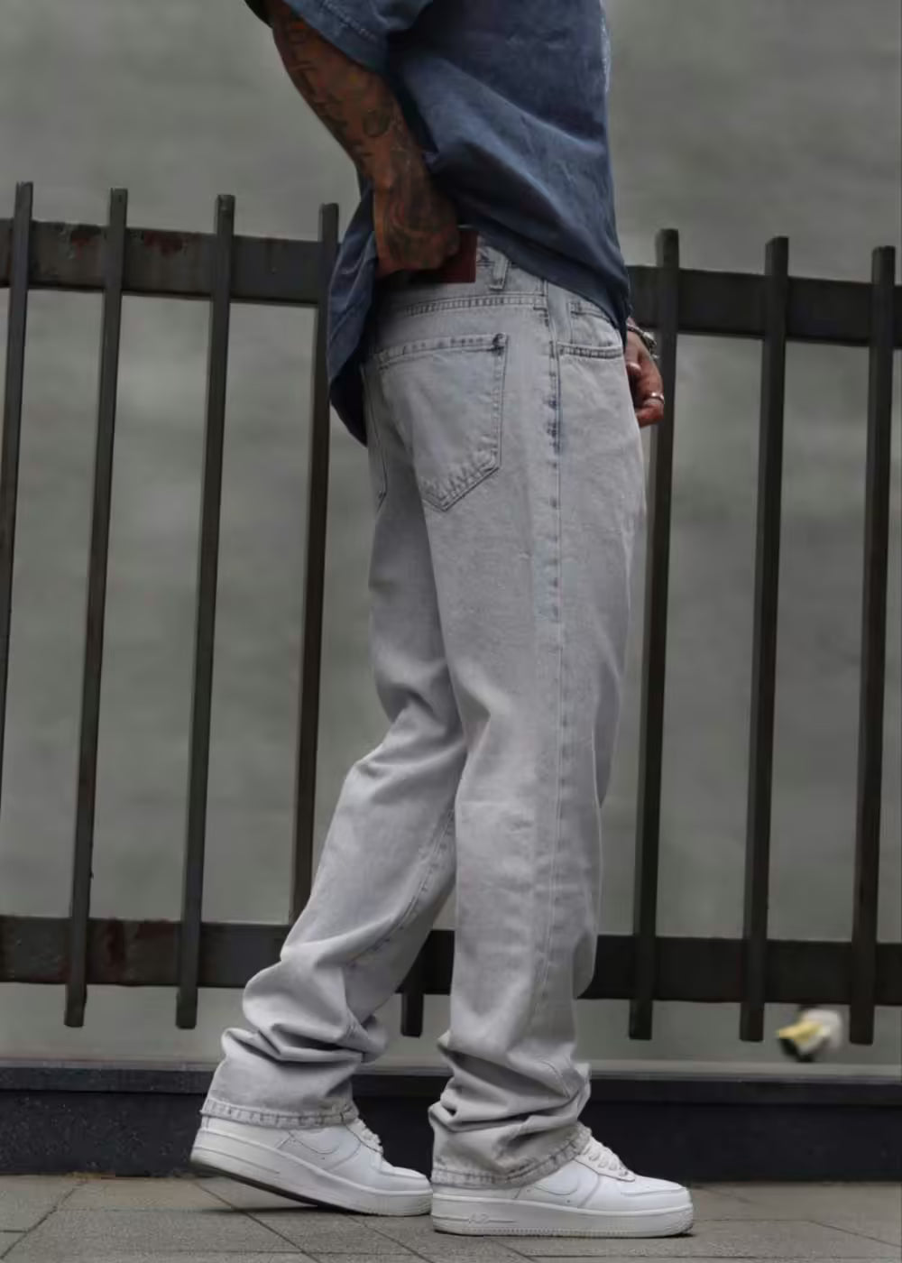 Baggy Denim Τζιν Παντελόνι Ξεβαμμένο Με Μικρές Αντιθέσεις  - Γκρι του πάγου – 3