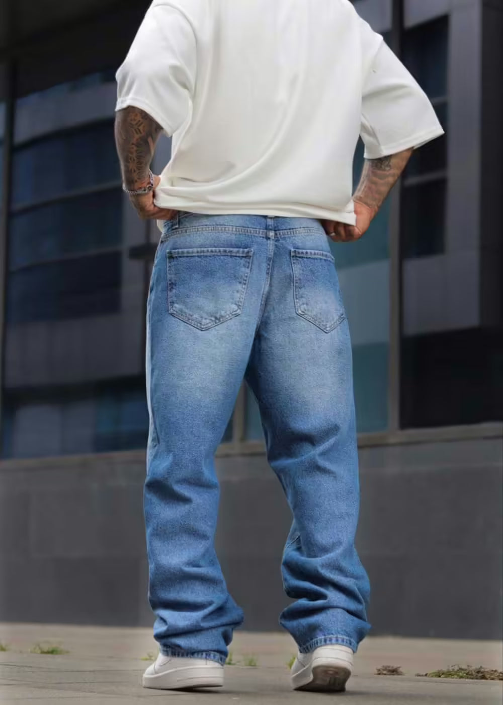 Baggy Denim Τζιν Παντελόνι Ξεβαμμένο  - Μπλε – 3